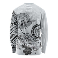 Polynesian Manta Ray Long Sleeve Shirt Gray Floral Turtle Tattoo - Polynesian Pride