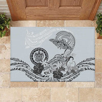 Polynesian Manta Ray Rubber Doormat Gray Floral Turtle Tattoo - Polynesian Pride