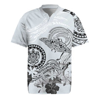 Polynesian Manta Ray Rugby Jersey Gray Floral Turtle Tattoo - Polynesian Pride