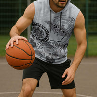 Polynesian Manta Ray Sleeveless Hoodie Gray Floral Turtle Tattoo - Polynesian Pride