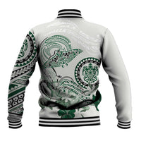 Polynesian Manta Ray Baseball Jacket Green Floral Turtle Tattoo - Polynesian Pride