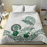 Polynesian Manta Ray Bedding Set Green Floral Turtle Tattoo - Polynesian Pride