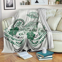 Polynesian Manta Ray Blanket Green Floral Turtle Tattoo - Polynesian Pride