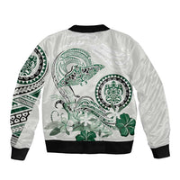Polynesian Manta Ray Bomber Jacket Green Floral Turtle Tattoo - Polynesian Pride