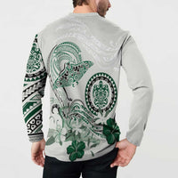 Polynesian Manta Ray Button Sweatshirt Green Floral Turtle Tattoo - Polynesian Pride