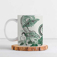 Polynesian Manta Ray Ceramic Mug Green Floral Turtle Tattoo - Polynesian Pride