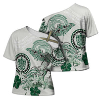 Polynesian Manta Ray Cross Shoulder Shirt Green Floral Turtle Tattoo - Polynesian Pride