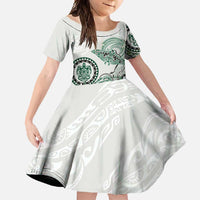 Polynesian Manta Ray Family Matching Mermaid Dress and Hawaiian Shirt Green Floral Turtle Tattoo - Polynesian Pride