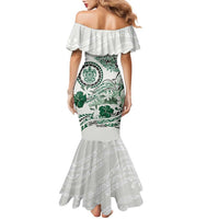 Polynesian Manta Ray Family Matching Mermaid Dress and Hawaiian Shirt Green Floral Turtle Tattoo - Polynesian Pride