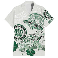Polynesian Manta Ray Family Matching Puletasi and Hawaiian Shirt Green Floral Turtle Tattoo - Polynesian Pride