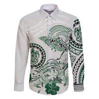 Polynesian Manta Ray Family Matching Puletasi and Hawaiian Shirt Green Floral Turtle Tattoo - Polynesian Pride