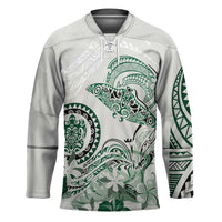 Polynesian Manta Ray Hockey Jersey Green Floral Turtle Tattoo - Polynesian Pride