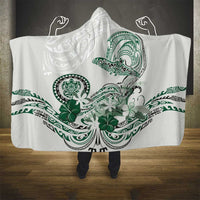 Polynesian Manta Ray Hooded Blanket Green Floral Turtle Tattoo - Polynesian Pride