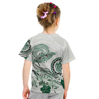 Polynesian Manta Ray Kid T Shirt Green Floral Turtle Tattoo - Polynesian Pride