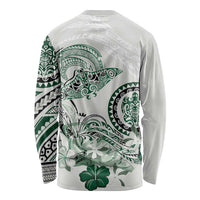 Polynesian Manta Ray Long Sleeve Shirt Green Floral Turtle Tattoo - Polynesian Pride