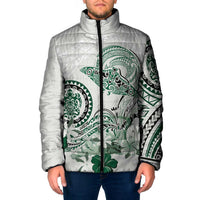 Polynesian Manta Ray Padded Jacket Green Floral Turtle Tattoo - Polynesian Pride