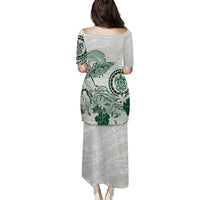 Polynesian Manta Ray Puletasi Green Floral Turtle Tattoo - Polynesian Pride