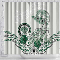 Polynesian Manta Ray Shower Curtain Green Floral Turtle Tattoo - Polynesian Pride