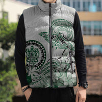 Polynesian Manta Ray Sleeveless Puffer Jacket Green Floral Turtle Tattoo - Polynesian Pride