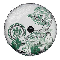 Polynesian Manta Ray Spare Tire Cover Green Floral Turtle Tattoo - Polynesian Pride
