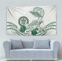 Polynesian Manta Ray Tapestry Green Floral Turtle Tattoo - Polynesian Pride