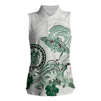 Polynesian Manta Ray Women Sleeveless Polo Shirt Green Floral Turtle Tattoo - Polynesian Pride