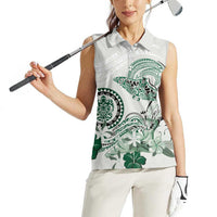 Polynesian Manta Ray Women Sleeveless Polo Shirt Green Floral Turtle Tattoo - Polynesian Pride