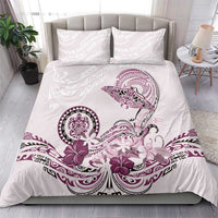 Polynesian Manta Ray Bedding Set Pink Floral Turtle Tattoo - Polynesian Pride