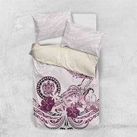 Polynesian Manta Ray Bedding Set Pink Floral Turtle Tattoo - Polynesian Pride