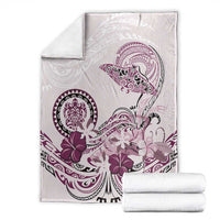 Polynesian Manta Ray Blanket Pink Floral Turtle Tattoo - Polynesian Pride