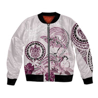 Polynesian Manta Ray Bomber Jacket Pink Floral Turtle Tattoo - Polynesian Pride