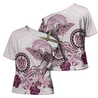 Polynesian Manta Ray Cross Shoulder Shirt Pink Floral Turtle Tattoo - Polynesian Pride