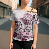 Polynesian Manta Ray Cross Shoulder Shirt Pink Floral Turtle Tattoo - Polynesian Pride