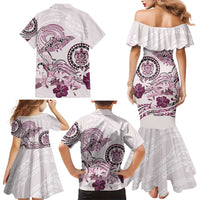 Polynesian Manta Ray Family Matching Mermaid Dress and Hawaiian Shirt Pink Floral Turtle Tattoo - Polynesian Pride