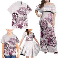 Polynesian Manta Ray Family Matching Off Shoulder Maxi Dress and Hawaiian Shirt Pink Floral Turtle Tattoo - Polynesian Pride