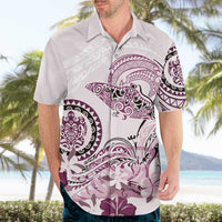 Polynesian Manta Ray Hawaiian Shirt Pink Floral Turtle Tattoo - Polynesian Pride