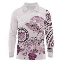 Polynesian Manta Ray Long Sleeve Polo Shirt Pink Floral Turtle Tattoo - Polynesian Pride