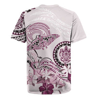 Polynesian Manta Ray Rugby Jersey Pink Floral Turtle Tattoo - Polynesian Pride