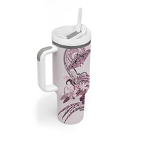 Polynesian Manta Ray Tumbler With Handle Pink Floral Turtle Tattoo - Polynesian Pride
