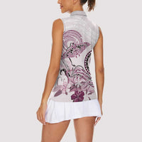 Polynesian Manta Ray Women Sleeveless Polo Shirt Pink Floral Turtle Tattoo - Polynesian Pride