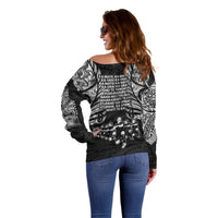 New Zealand Rugby Off Shoulder Sweater Black Haka Dance With NZ Champions History LT9 - Polynesian Pride