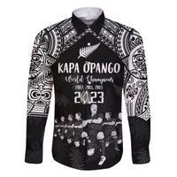 NZ Rugby Family Matching Off Shoulder Maxi Dress and Hawaiian Shirt Kapa Opango Maori Haka With Years of The All Black Champions LT9 Dad's Shirt - Long Sleeve Black - Polynesian Pride
