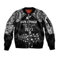NZ Rugby Sleeve Zip Bomber Jacket Kapa Opango Maori Haka With Years of The All Black Champions LT9 Unisex Black - Polynesian Pride
