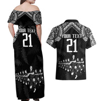 Custom NZ Rugby Couples Matching Off Shoulder Maxi Dress and Hawaiian Shirt Kapa Opango Maori Haka With Years of The All Black Champions LT9 - Polynesian Pride