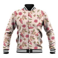 Beige Paniolo Palaka Hawaiian Cowgirl Christmas Baseball Jacket - Polynesian Pride