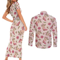 Beige Paniolo Palaka Hawaiian Cowgirl Christmas Couples Matching Short Sleeve Bodycon Dress and Long Sleeve Button Shirt LT9 - Polynesian Pride