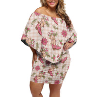 Beige Paniolo Palaka Hawaiian Cowgirl Christmas Family Matching Off Shoulder Short Dress and Hawaiian Shirt - Polynesian Pride