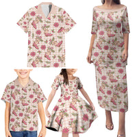 Beige Paniolo Palaka Hawaiian Cowgirl Christmas Family Matching Puletasi and Hawaiian Shirt - Polynesian Pride