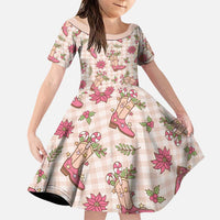 Beige Paniolo Palaka Hawaiian Cowgirl Christmas Family Matching Short Sleeve Bodycon Dress and Hawaiian Shirt LT9 Daughter's Dress Beige - Polynesian Pride