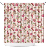 Beige Paniolo Palaka Hawaiian Cowgirl Christmas Shower Curtain - Polynesian Pride